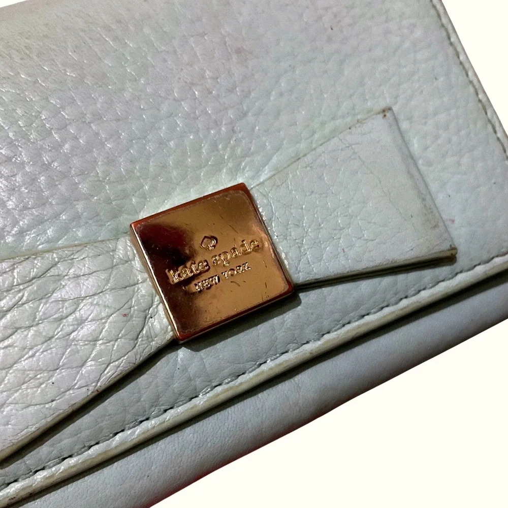 Kate Spade Mint Green Pebbled Leather Bow Card Holder Wallet PWRU4240